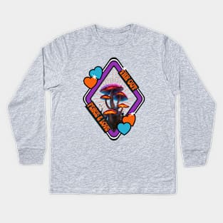 Far Out Peace & Love Groovy Psychedelic Purple Mushrooms Kids Long Sleeve T-Shirt